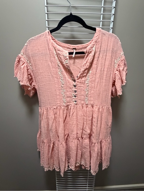 Free People Dresses & Skirts - Free People Blush Pink Button-Front Tiered Peasant Tunic